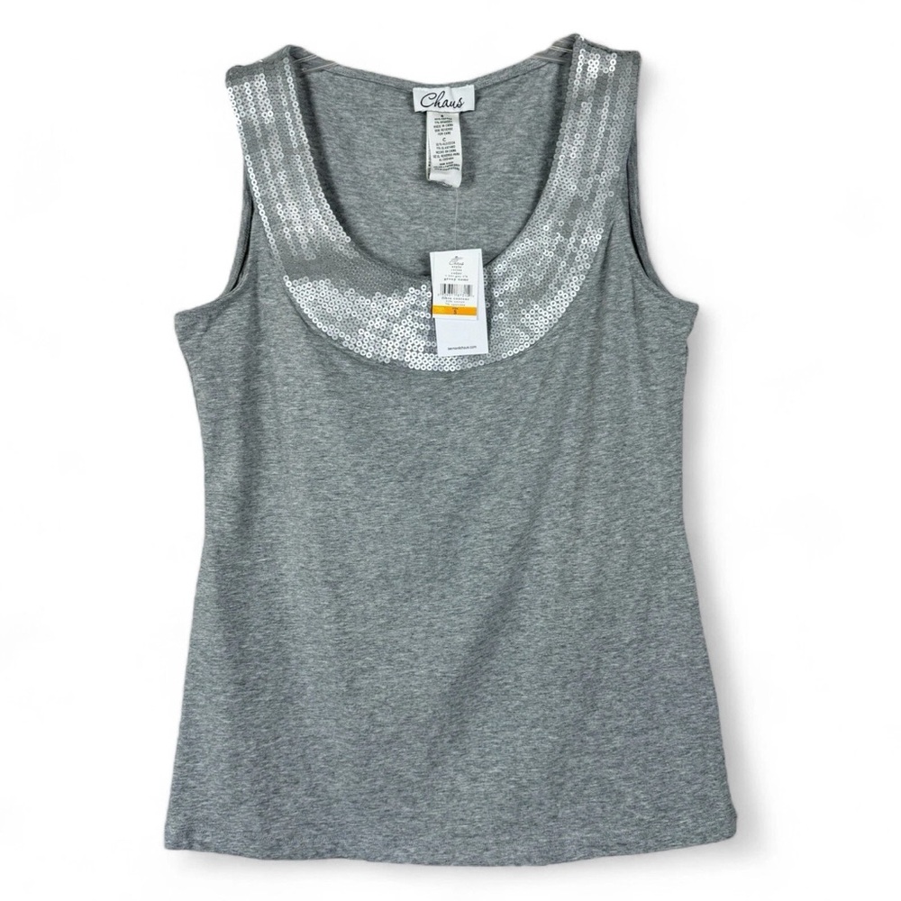 Chaus Tank Top Womens Size S Heather Gray Sequined Scoop Neck NWT‎